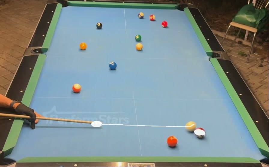 A real pool recording with ball trajectories visualized by PerformStars